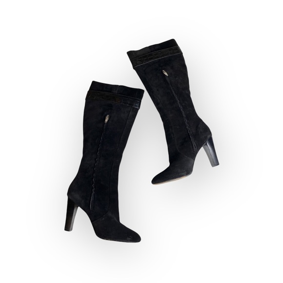 Michael Kors ♔ Croc Embossed Buckled Tall Heeled Boots Boot ♔ Black Suede ♔ 6M ♔ - Picture 10 of 16